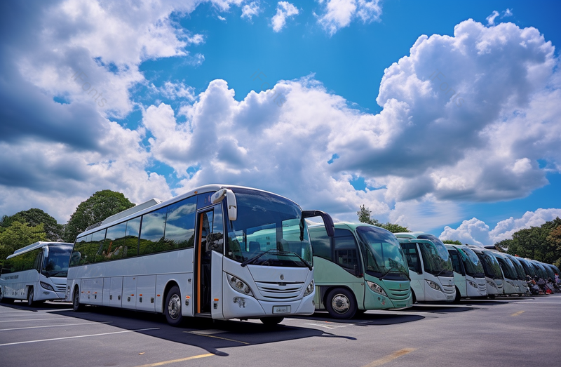 蓝天白云下的旅游客运大巴车,高清,摄影图,摄影图片,图片大全,摄影图免费下载